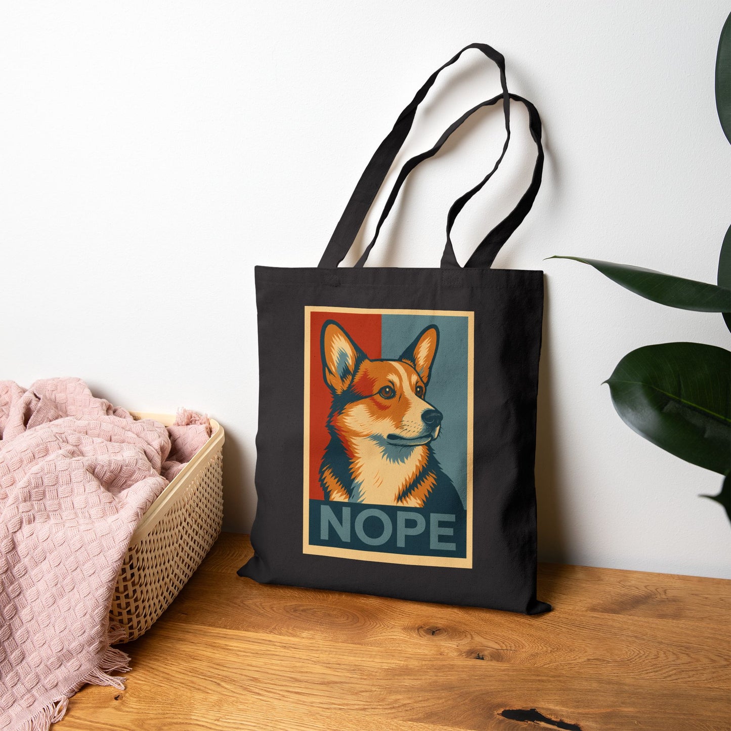 Nope Corgi Tote Bag — Funny Retro Corgi Canvas Tote
