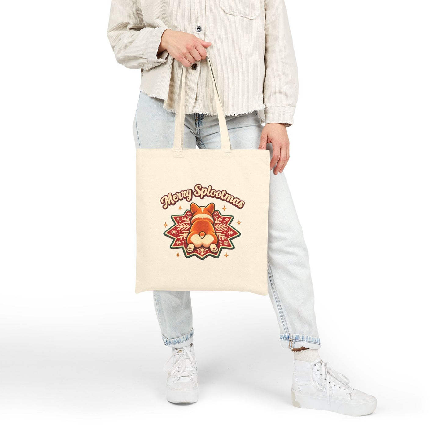 Tote Bag — "Merry Splootmas" Corgi Holiday Canvas Tote