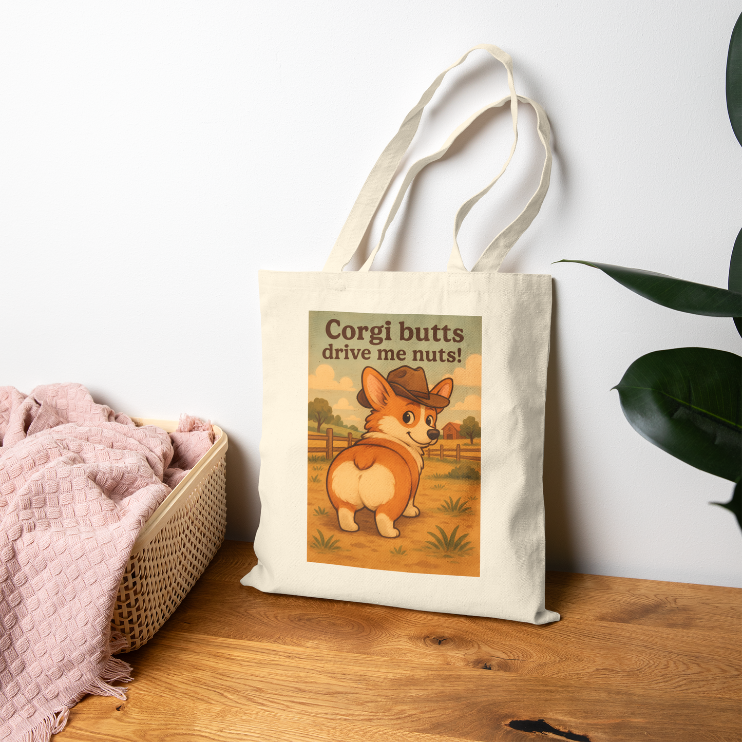 Tote Bag — "Corgi Butts Drive Me Nuts" Cute Retro Corgi Canvas Tote