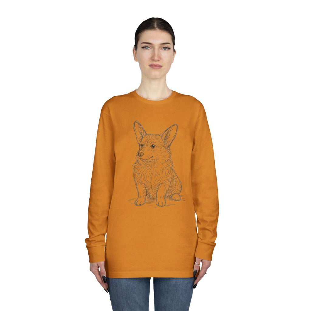 Long Sleeve Tee — Hand-Drawn Corgi Sketch Shirt