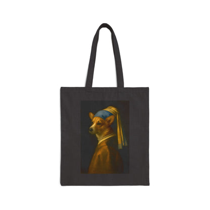 Canvas Tote Bag — 'Girl with a Pearl Collar' Corgi Portrait Tote