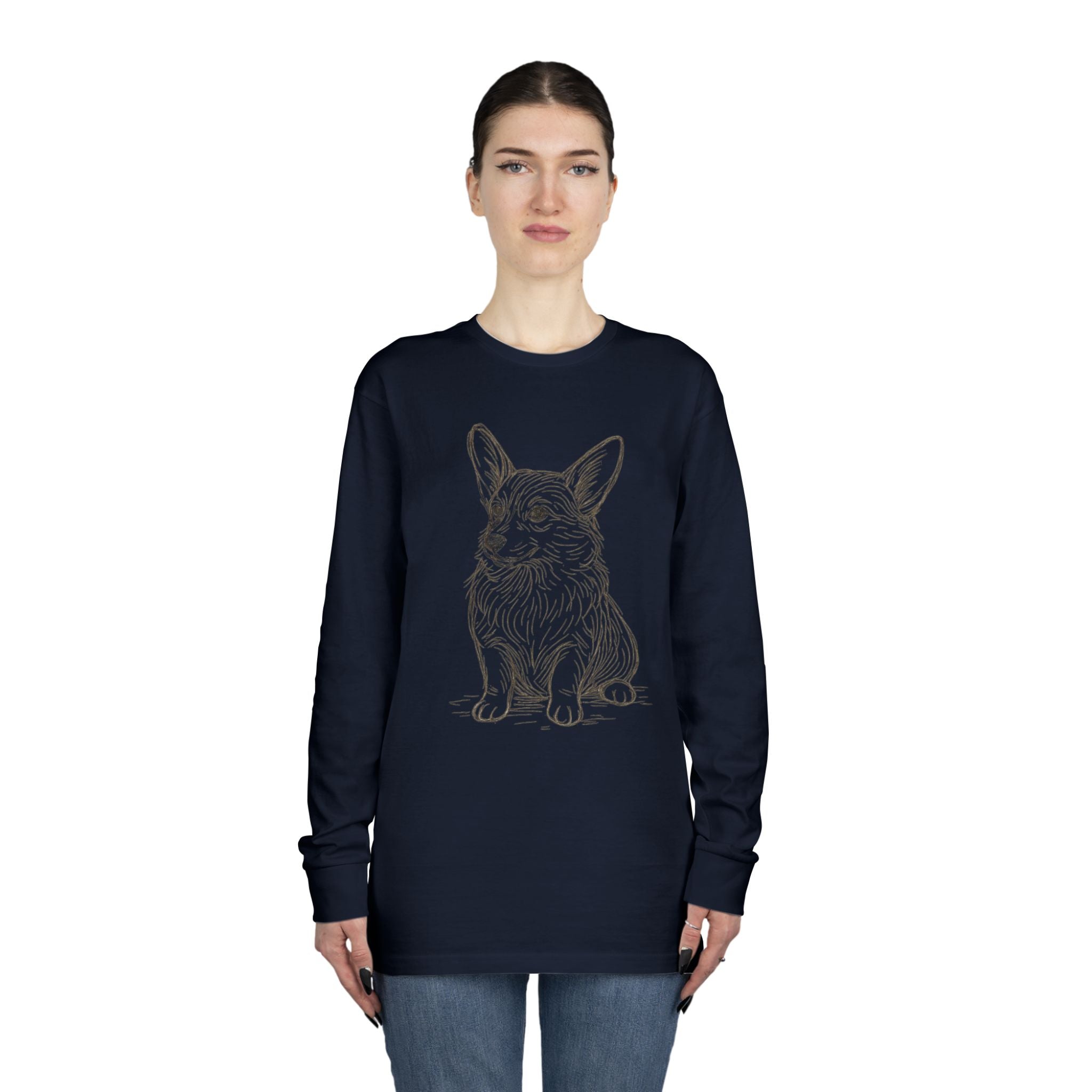 Long Sleeve Tee — Hand-Drawn Corgi Sketch Shirt