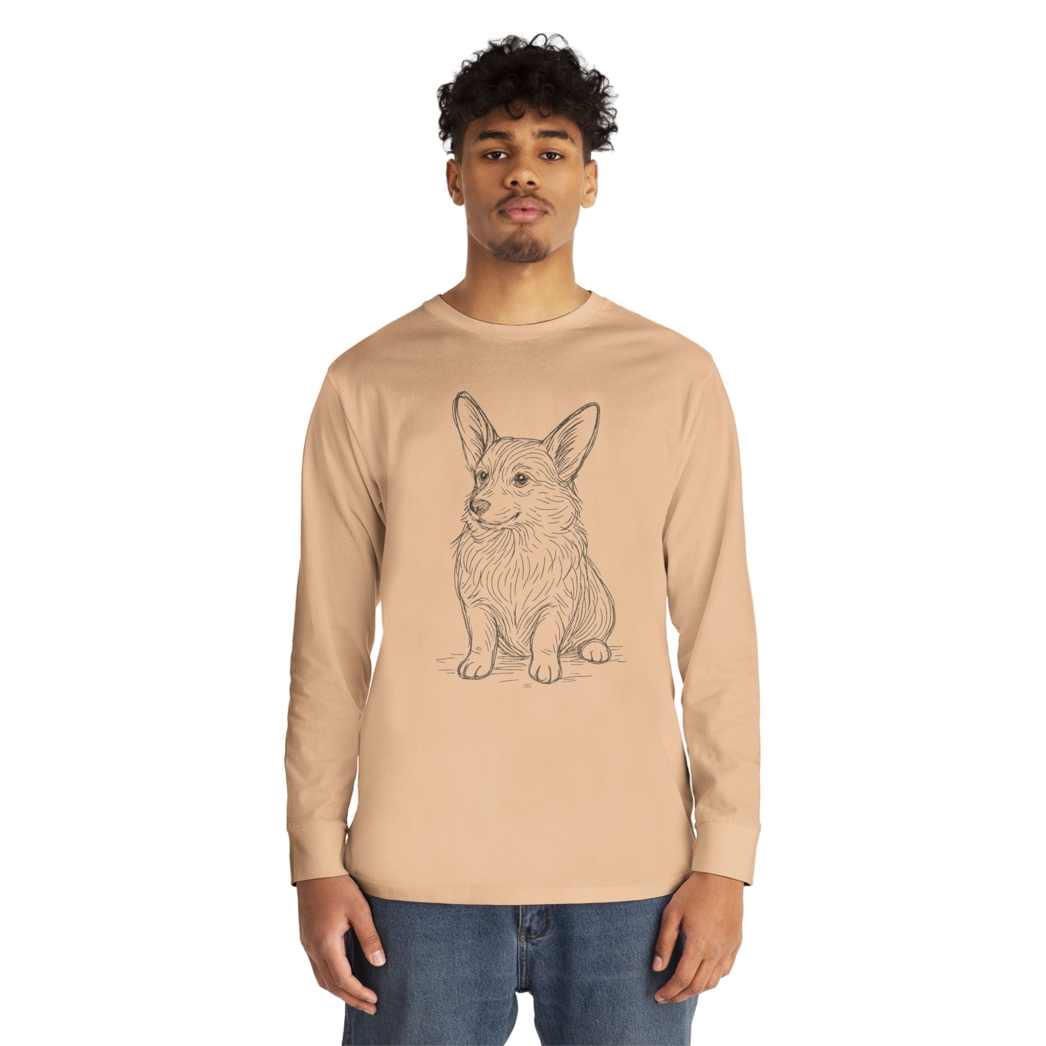 Long Sleeve Tee — Hand-Drawn Corgi Sketch Shirt