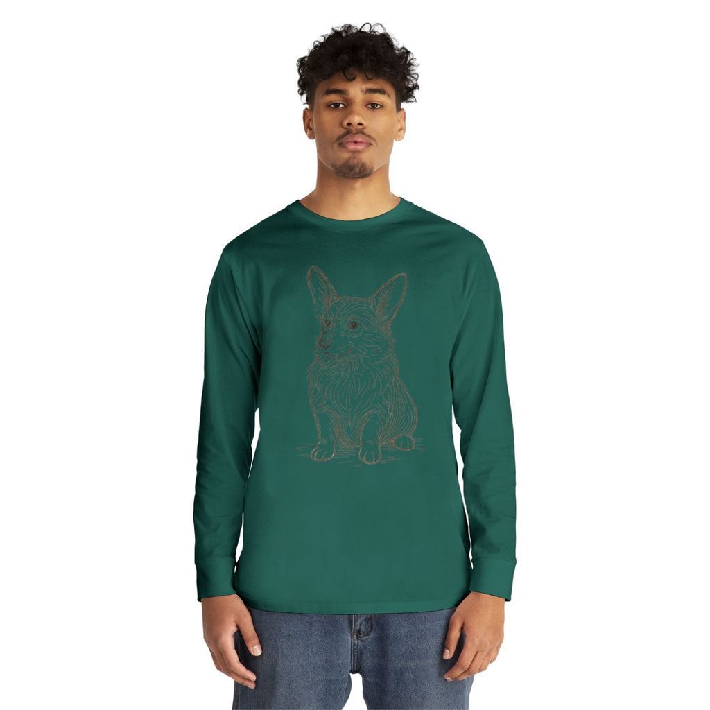 Long Sleeve Tee — Hand-Drawn Corgi Sketch Shirt
