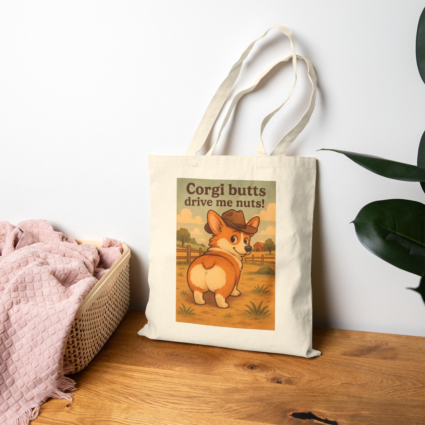Tote Bag — "Corgi Butts Drive Me Nuts" Cute Retro Corgi Canvas Tote
