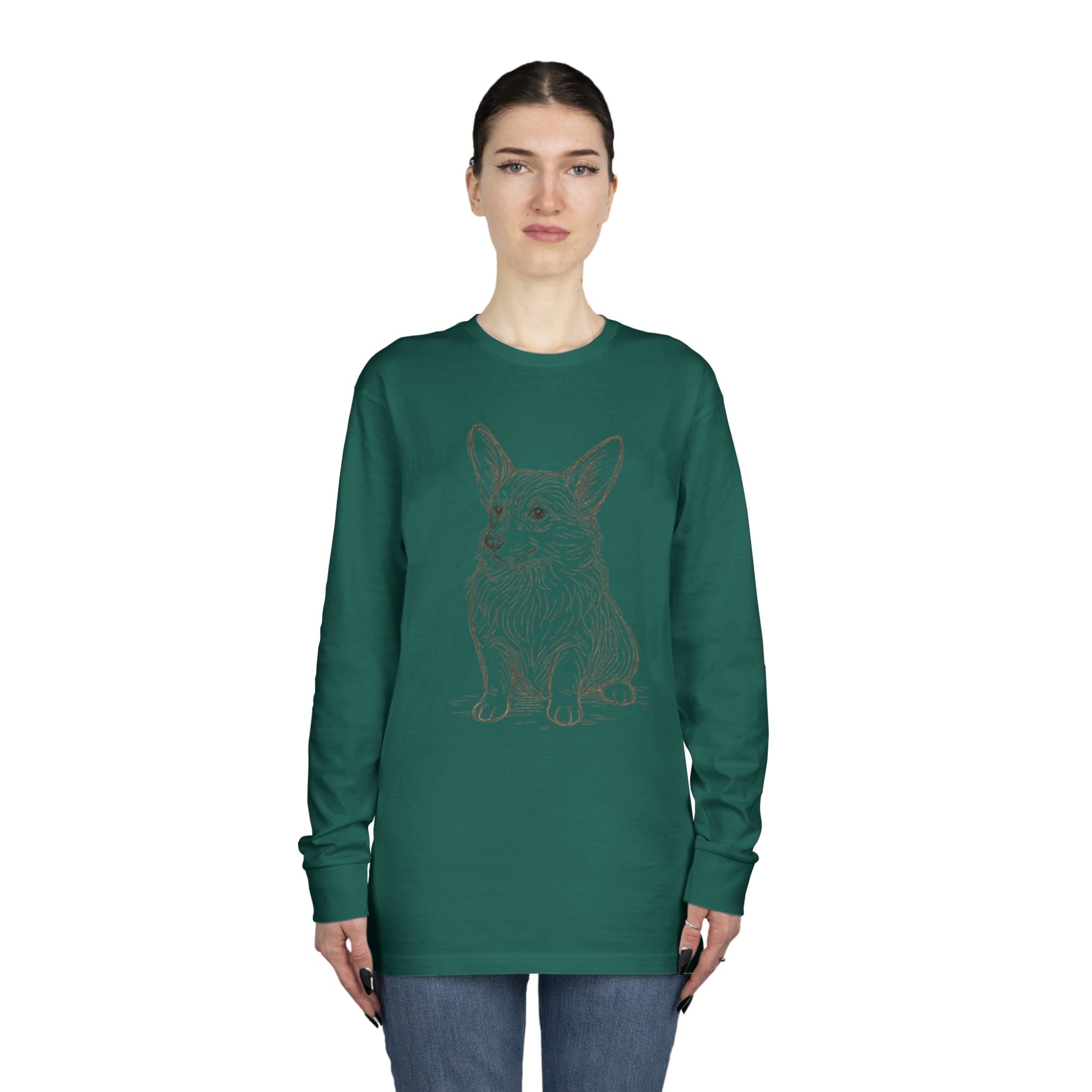Long Sleeve Tee — Hand-Drawn Corgi Sketch Shirt