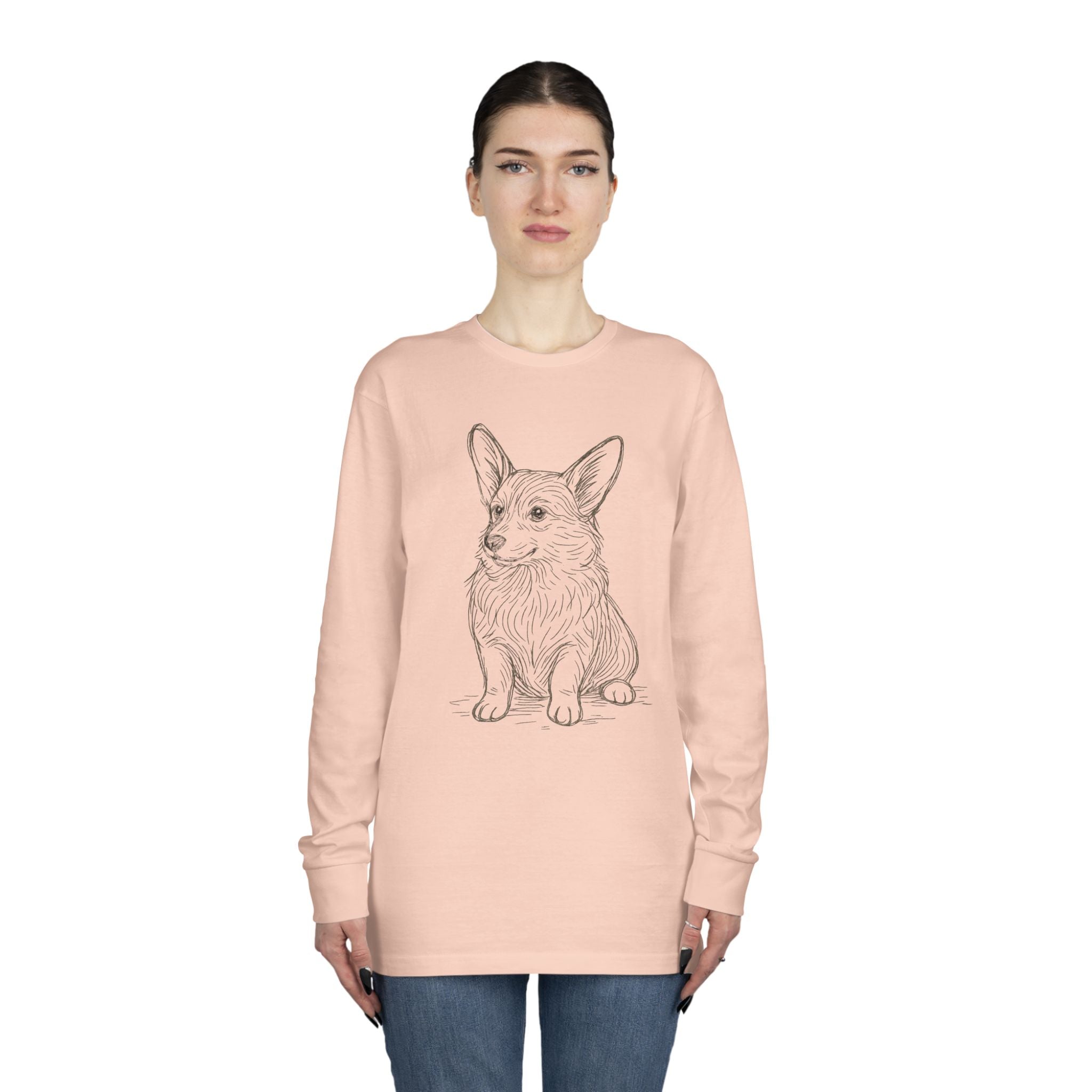 Long Sleeve Tee — Hand-Drawn Corgi Sketch Shirt