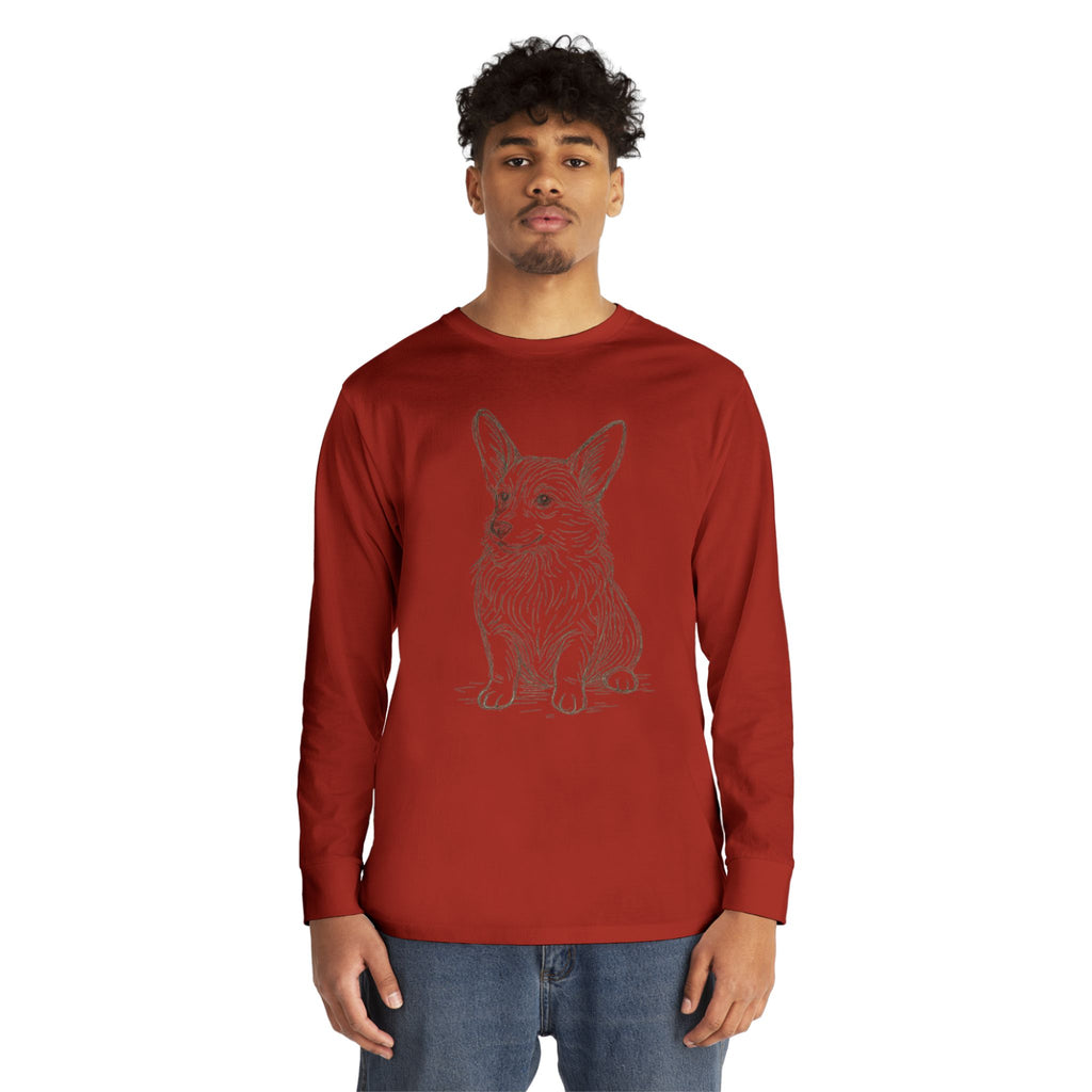 Long Sleeve Tee — Hand-Drawn Corgi Sketch Shirt