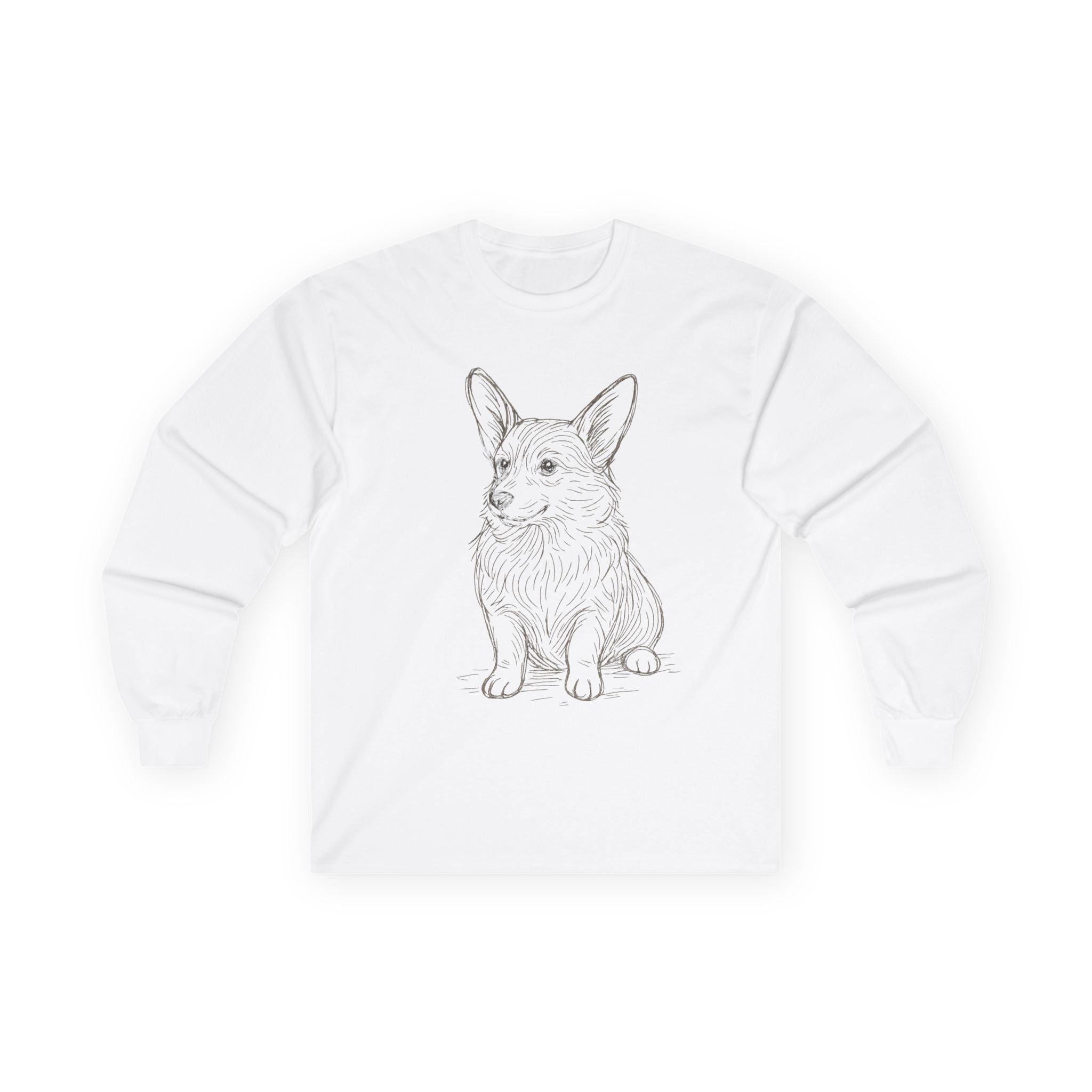 Corgi Sketch Long Sleeve Tee — Hand-Drawn Corgi Illustration