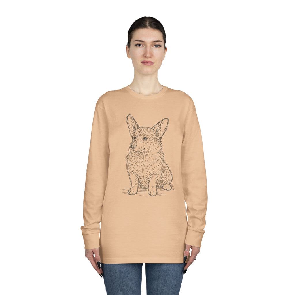 Long Sleeve Tee — Hand-Drawn Corgi Sketch Shirt