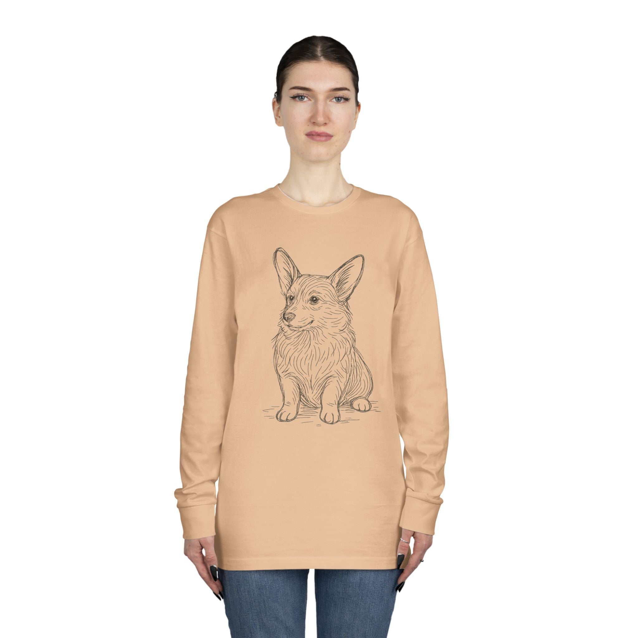 Long Sleeve Tee — Hand-Drawn Corgi Sketch Shirt