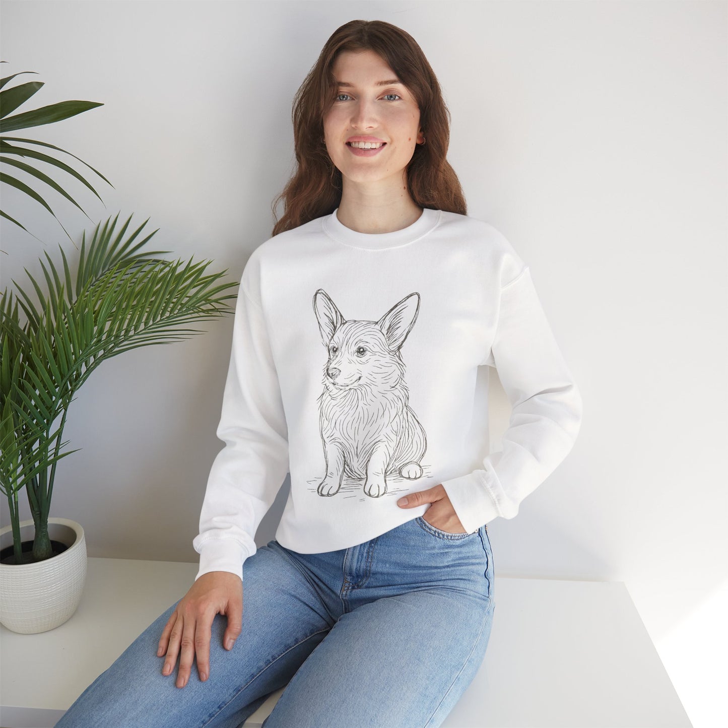 Corgi Sketch Crewneck Sweatshirt — Hand-Drawn Corgi Illustration
