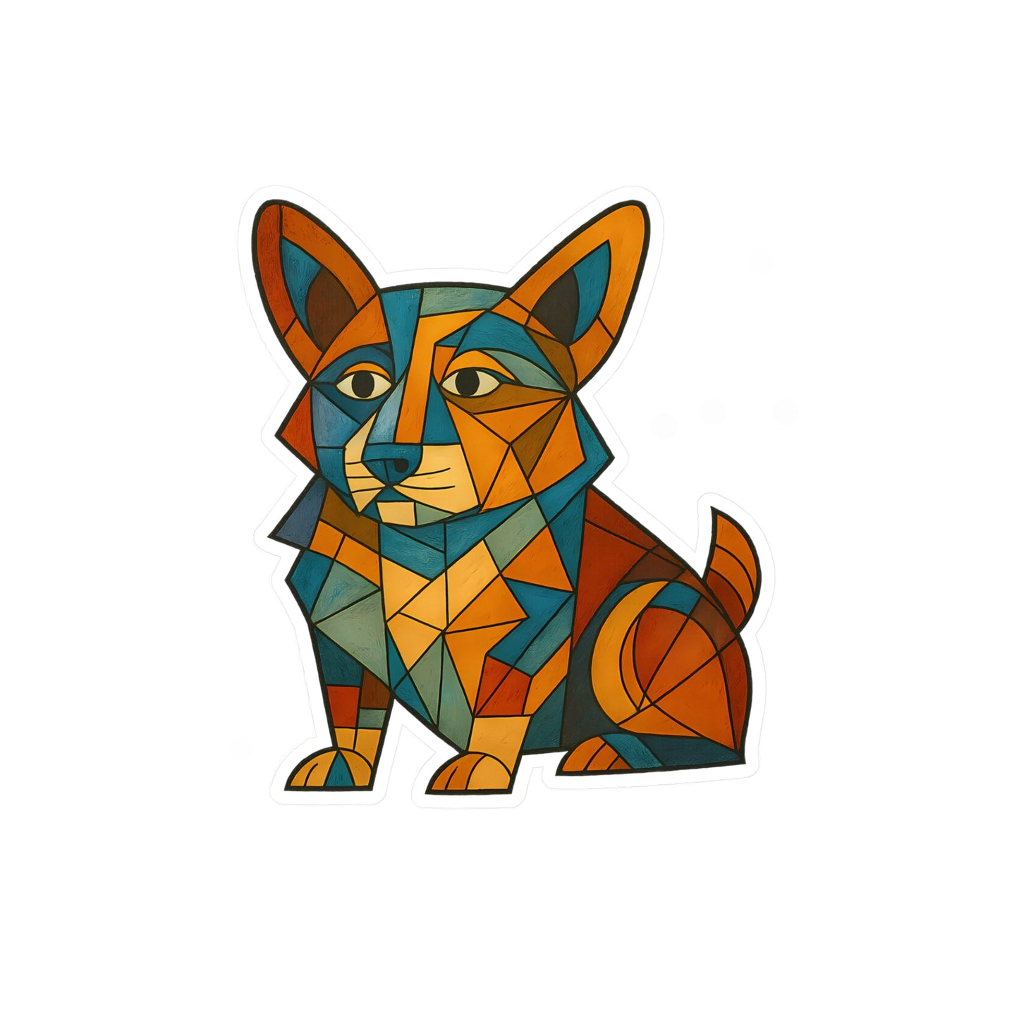 Geometric Corgi Kiss-Cut Vinyl Sticker — Colorful Cubism Decal