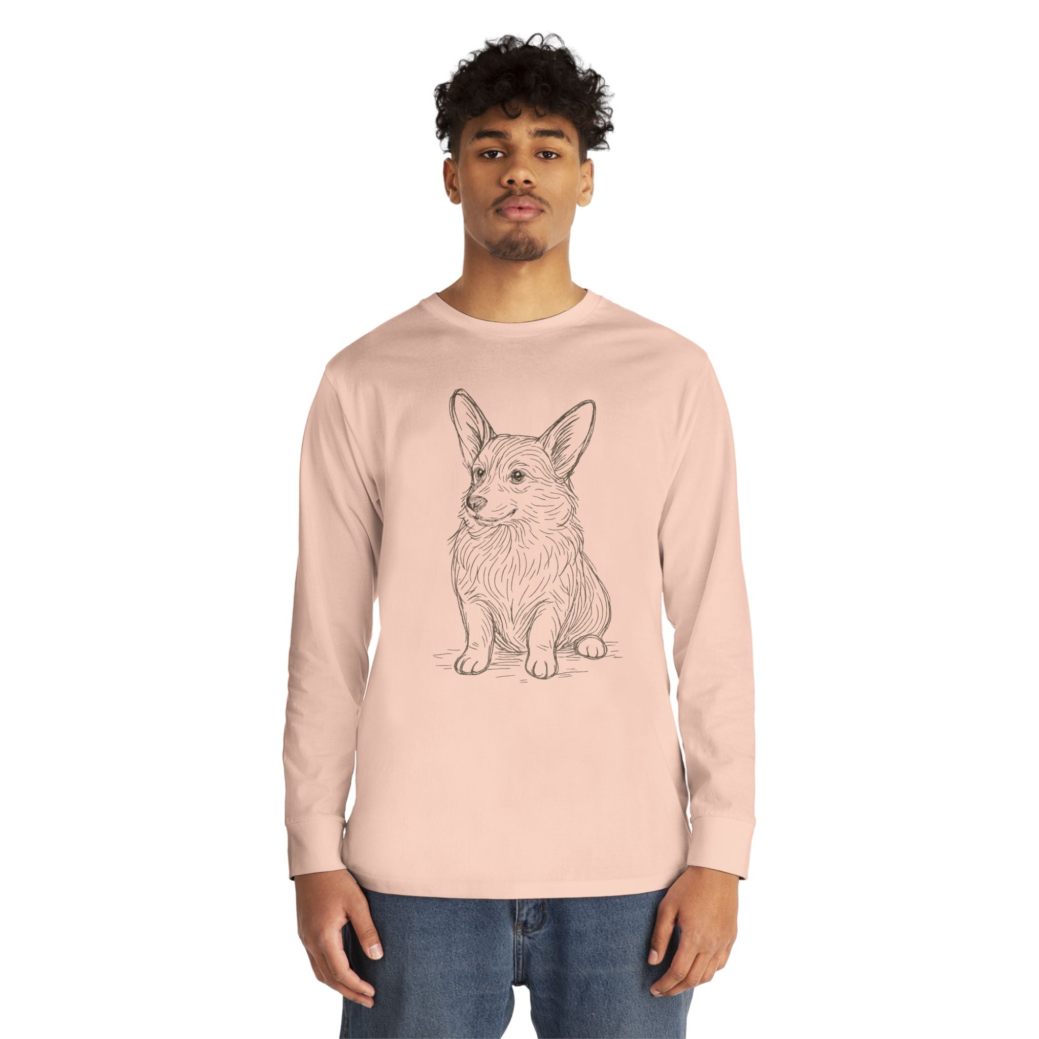 Long Sleeve Tee — Hand-Drawn Corgi Sketch Shirt
