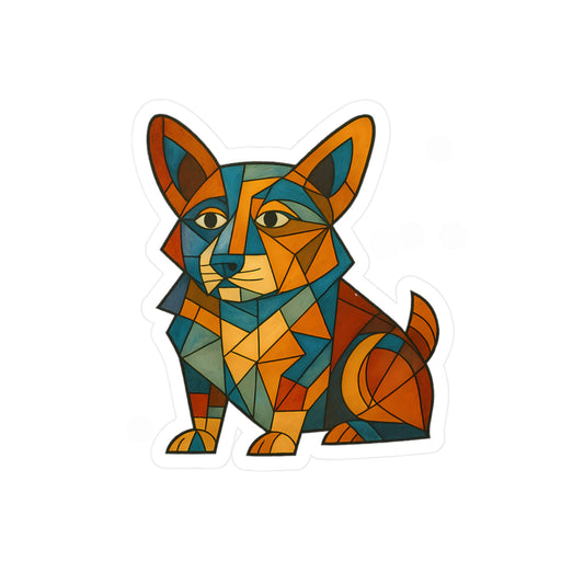 Geometric Corgi Kiss-Cut Vinyl Sticker — Colorful Cubism Decal