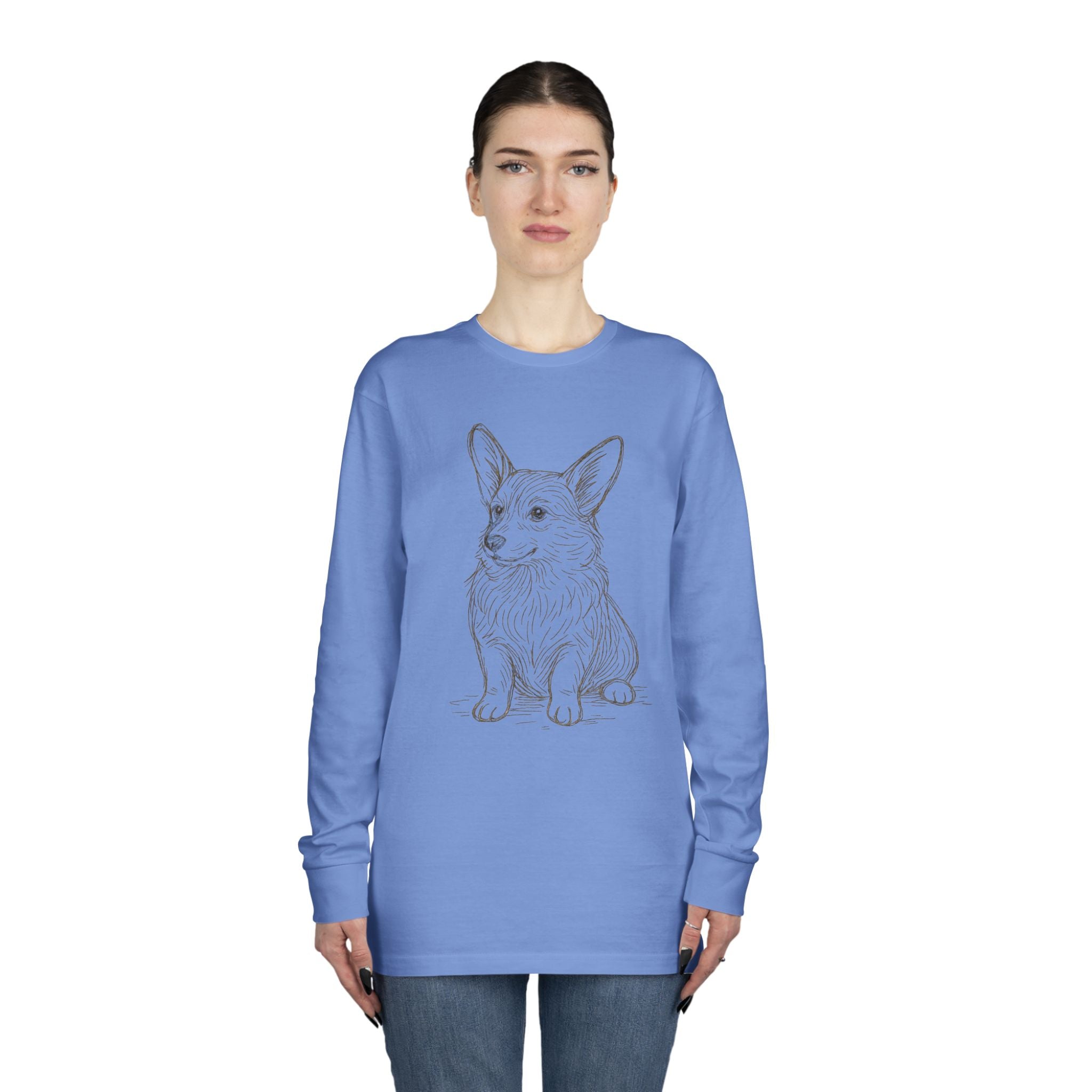Long Sleeve Tee — Hand-Drawn Corgi Sketch Shirt
