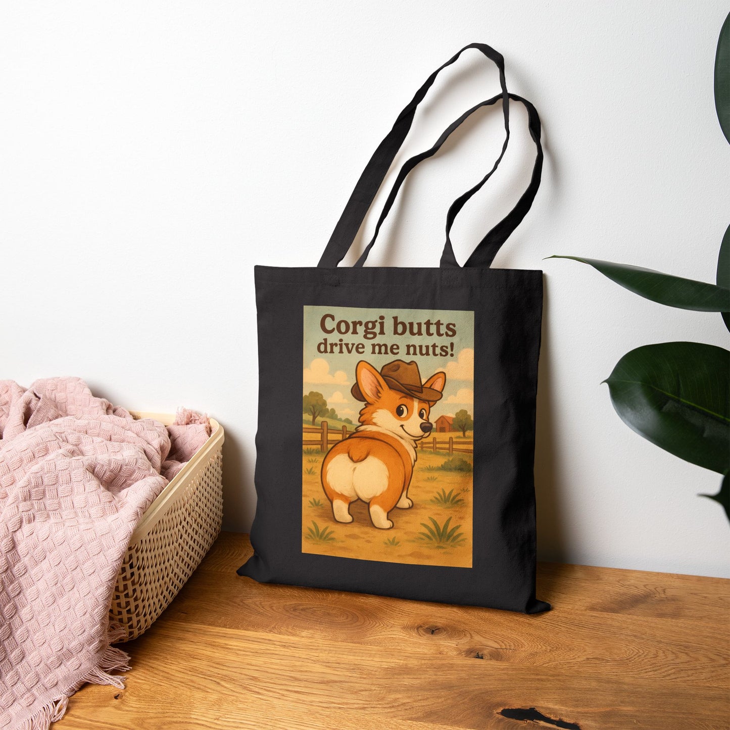 Tote Bag — "Corgi Butts Drive Me Nuts" Cute Retro Corgi Canvas Tote