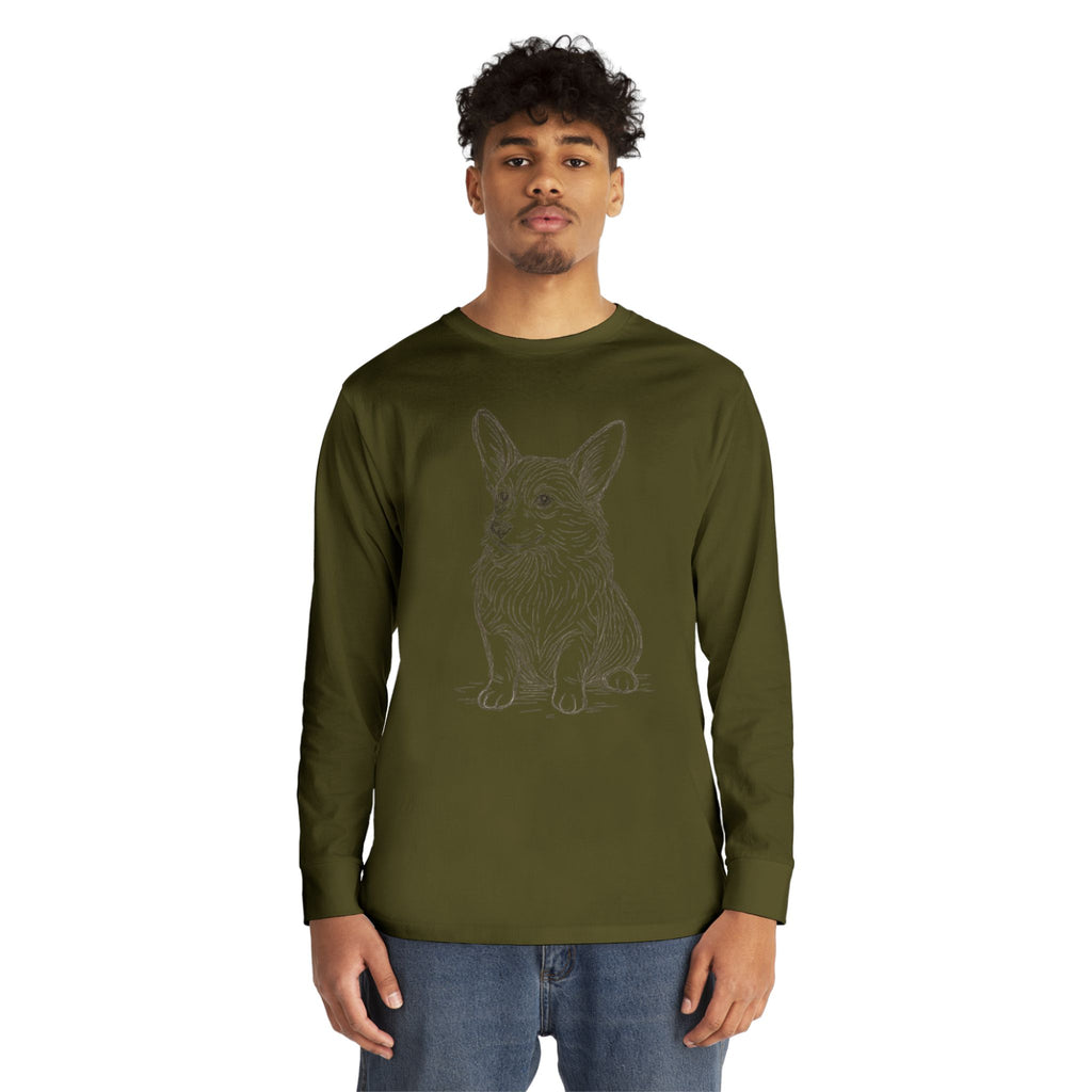 Long Sleeve Tee — Hand-Drawn Corgi Sketch Shirt