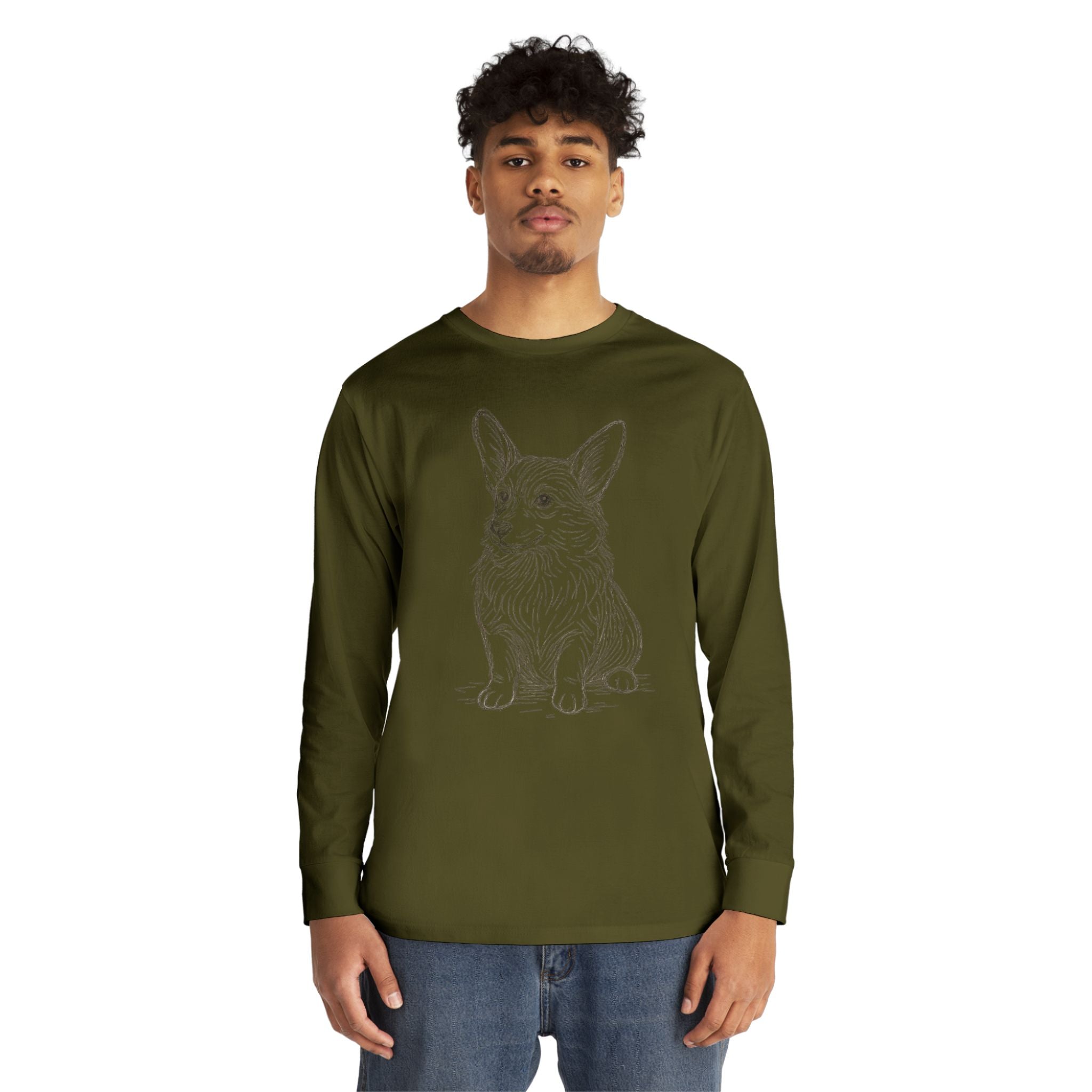 Long Sleeve Tee — Hand-Drawn Corgi Sketch Shirt
