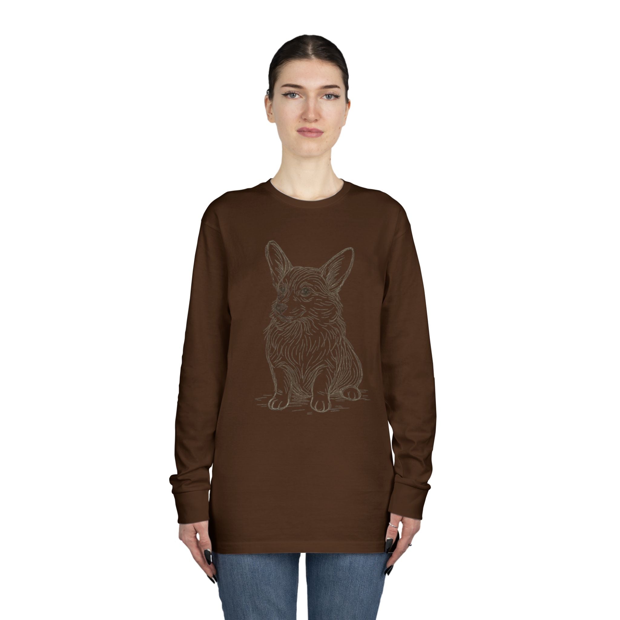 Long Sleeve Tee — Hand-Drawn Corgi Sketch Shirt