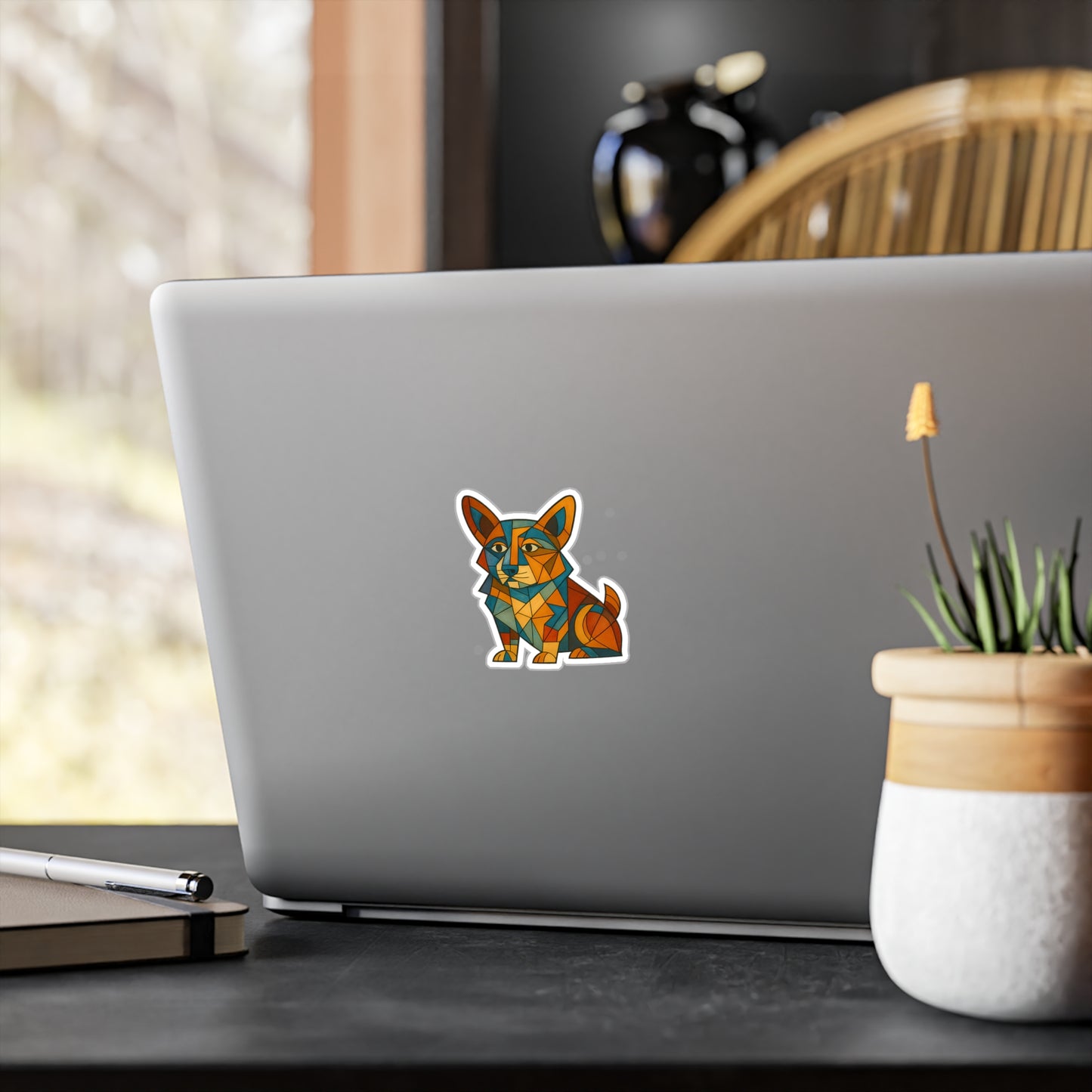Geometric Corgi Kiss-Cut Vinyl Sticker — Colorful Cubism Decal