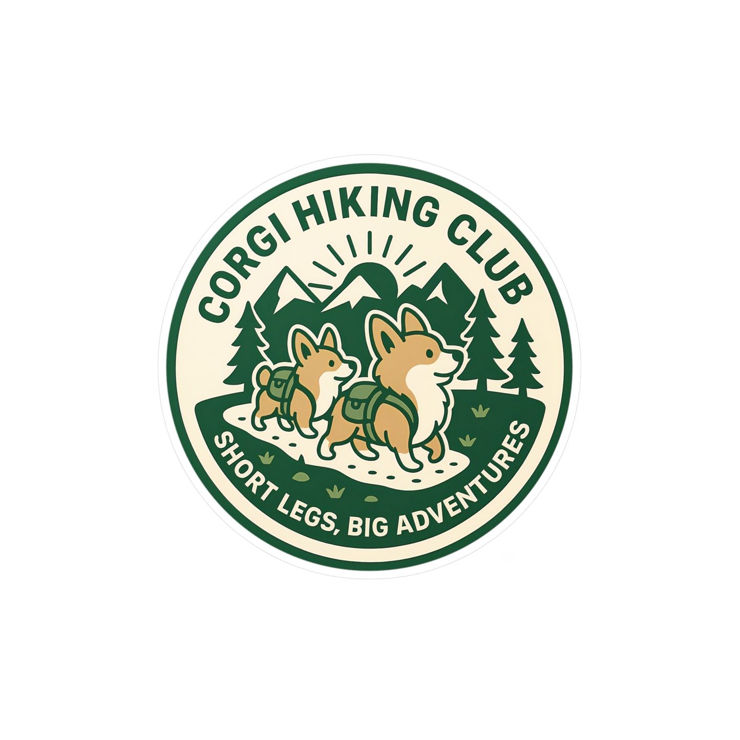 Corgi Hiking Club Vinyl Sticker — "Short Legs, Big Adventures" Kiss-Cut Decal