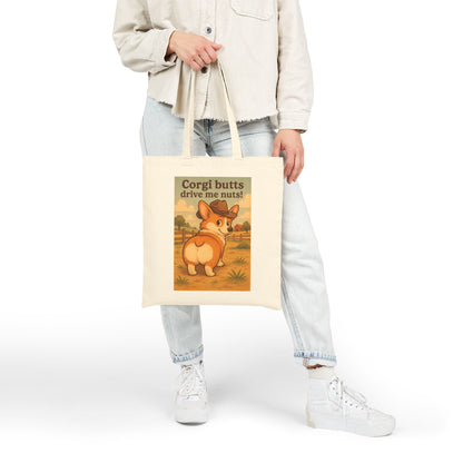 Tote Bag — "Corgi Butts Drive Me Nuts" Cute Retro Corgi Canvas Tote