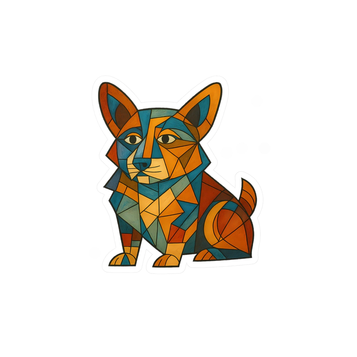 Geometric Corgi Kiss-Cut Vinyl Sticker — Colorful Cubism Decal
