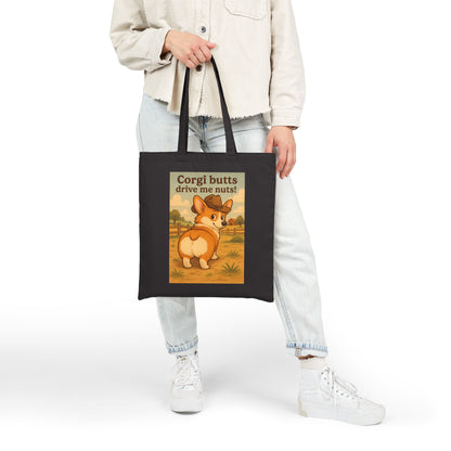 Tote Bag — "Corgi Butts Drive Me Nuts" Cute Retro Corgi Canvas Tote