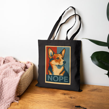 Nope Corgi Tote Bag — Funny Retro Corgi Canvas Tote