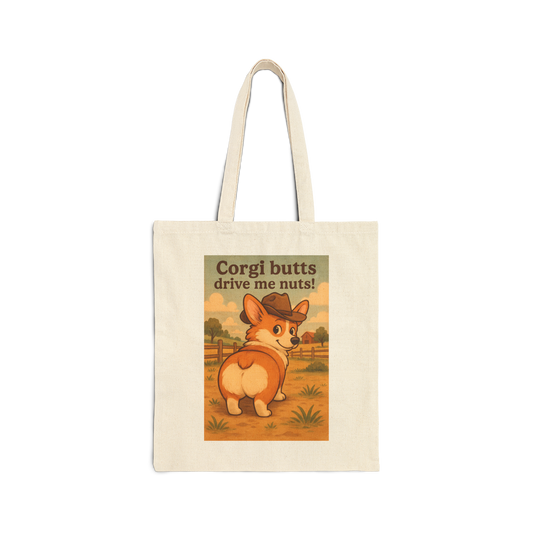 Tote Bag — "Corgi Butts Drive Me Nuts" Cute Retro Corgi Canvas Tote