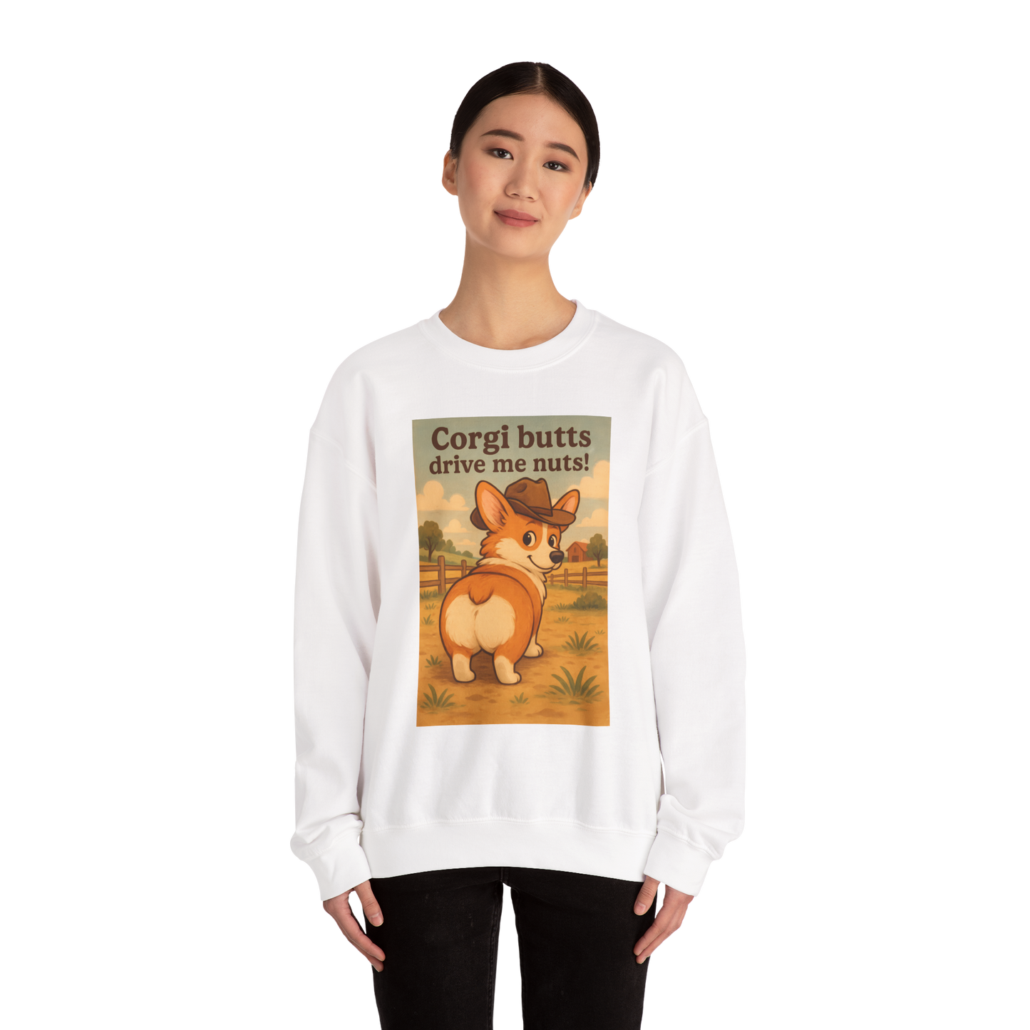 Crewneck Sweatshirt — "Corgi Butts Drive Me Nuts" Cute Retro Corgi Graphic