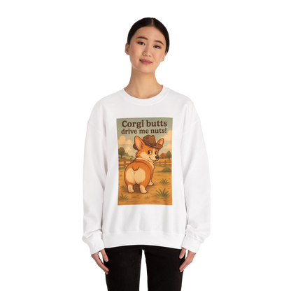 Crewneck Sweatshirt — "Corgi Butts Drive Me Nuts" Cute Retro Corgi Graphic