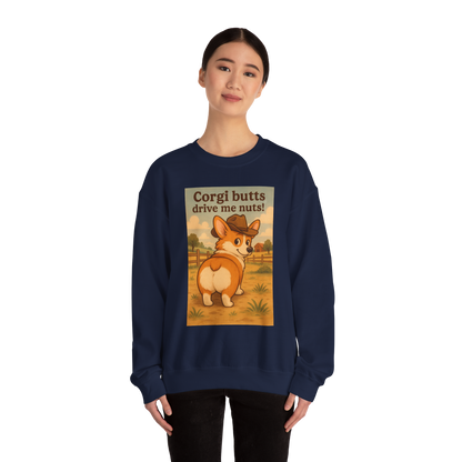 Crewneck Sweatshirt — "Corgi Butts Drive Me Nuts" Cute Retro Corgi Graphic