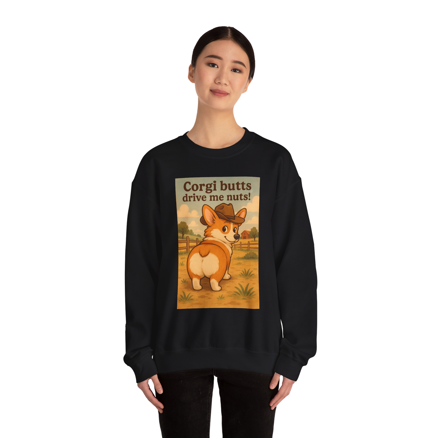 Crewneck Sweatshirt — "Corgi Butts Drive Me Nuts" Cute Retro Corgi Graphic
