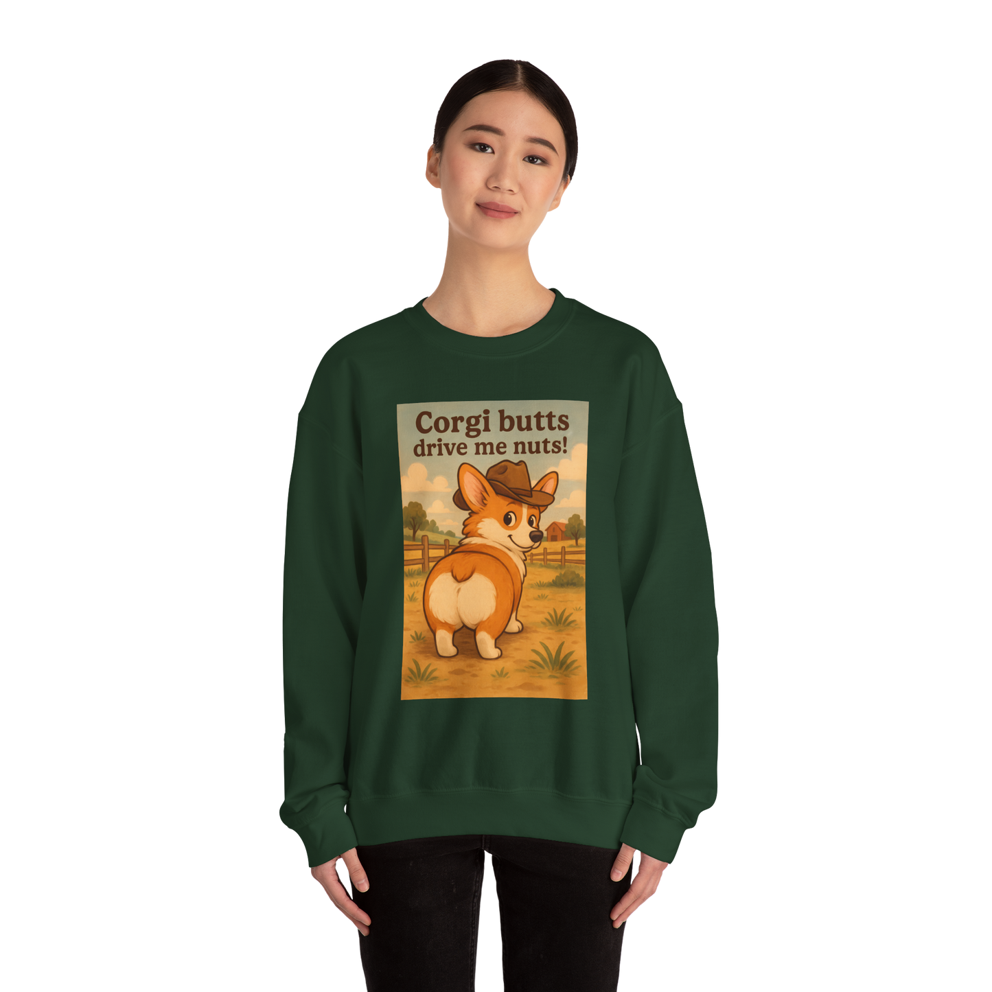 Crewneck Sweatshirt — "Corgi Butts Drive Me Nuts" Cute Retro Corgi Graphic