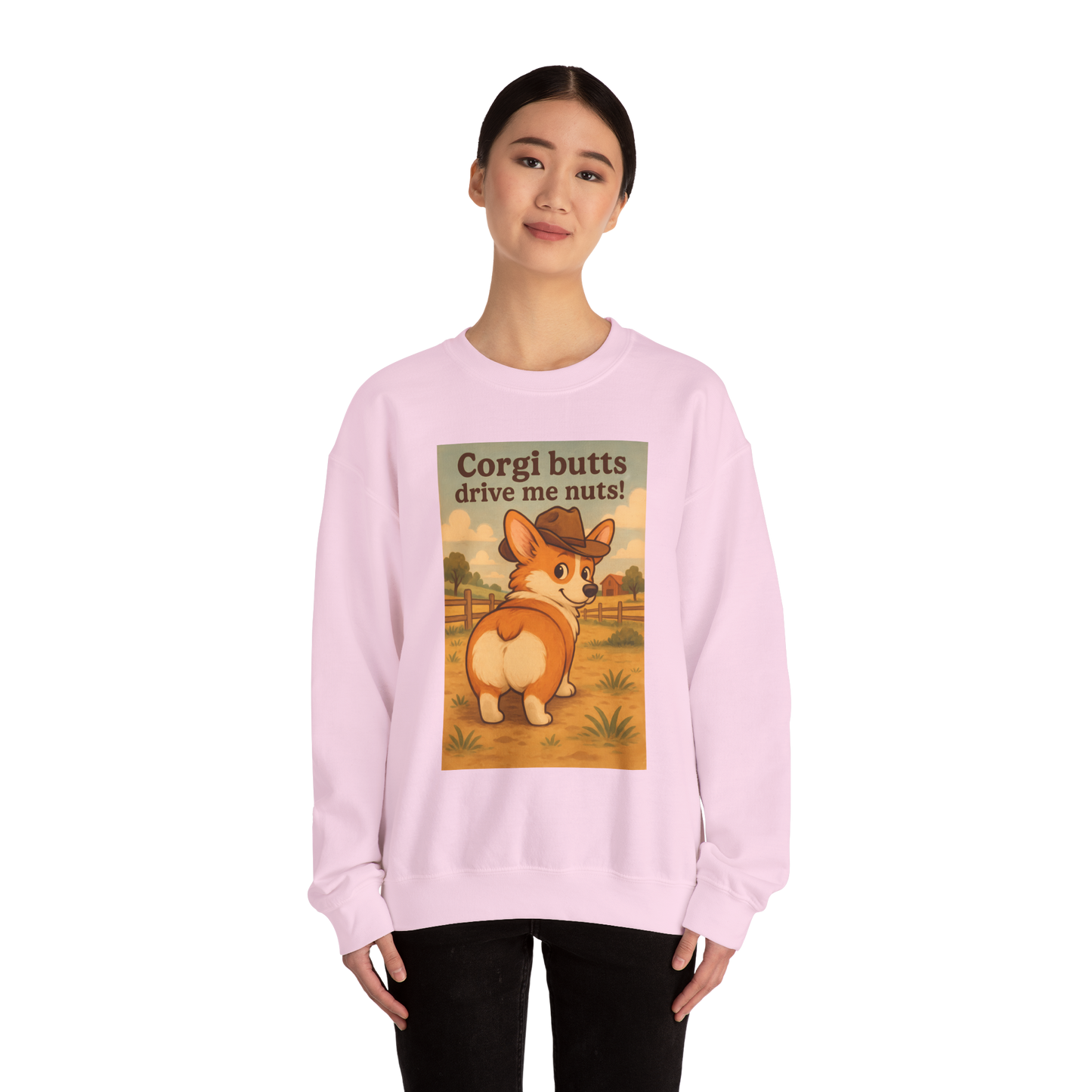 Crewneck Sweatshirt — "Corgi Butts Drive Me Nuts" Cute Retro Corgi Graphic