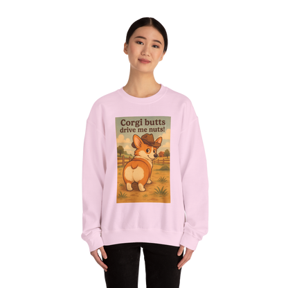 Crewneck Sweatshirt — "Corgi Butts Drive Me Nuts" Cute Retro Corgi Graphic