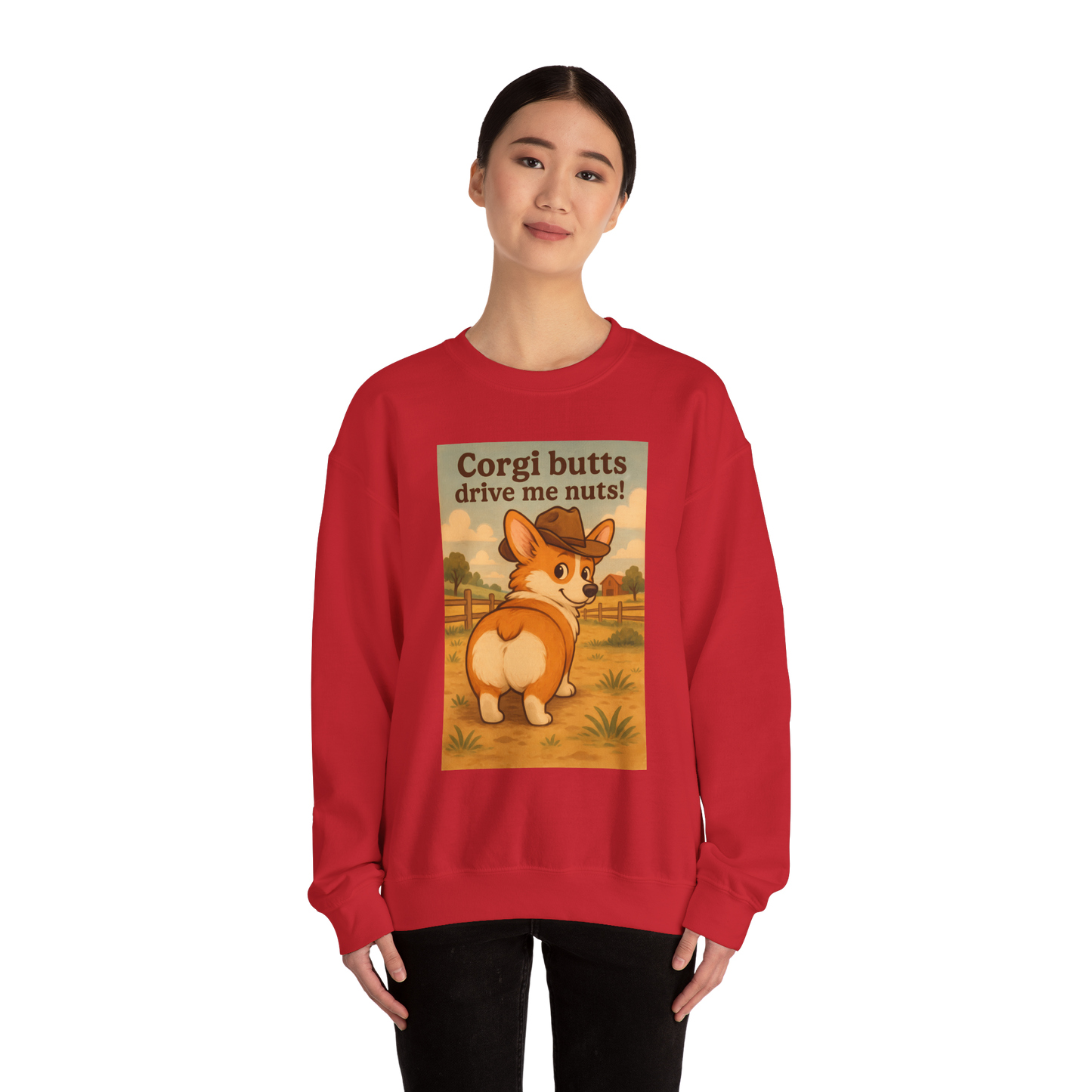 Crewneck Sweatshirt — "Corgi Butts Drive Me Nuts" Cute Retro Corgi Graphic