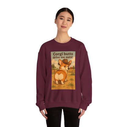 Crewneck Sweatshirt — "Corgi Butts Drive Me Nuts" Cute Retro Corgi Graphic
