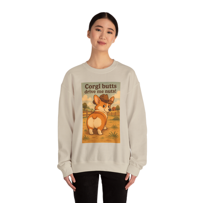 Crewneck Sweatshirt — "Corgi Butts Drive Me Nuts" Cute Retro Corgi Graphic