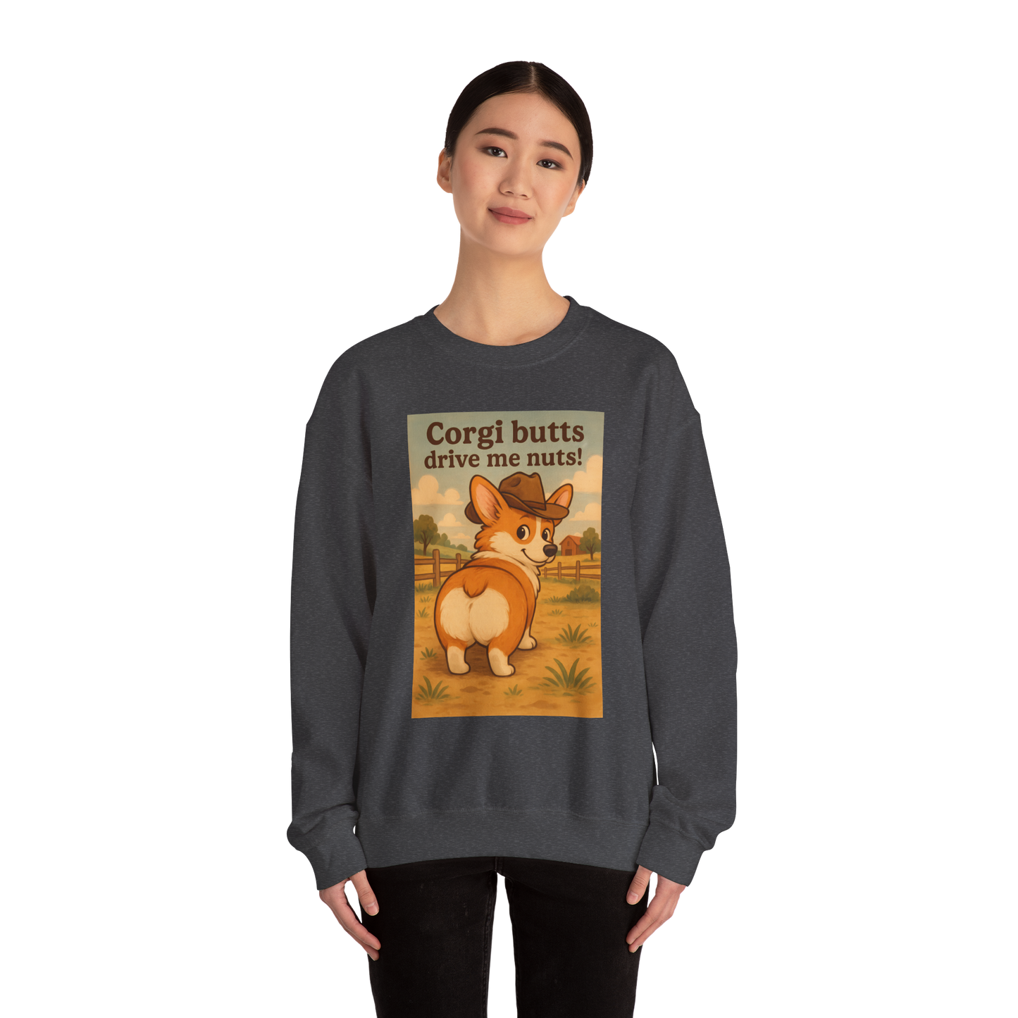 Crewneck Sweatshirt — "Corgi Butts Drive Me Nuts" Cute Retro Corgi Graphic