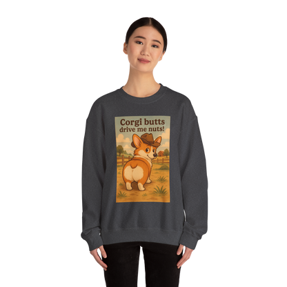 Crewneck Sweatshirt — "Corgi Butts Drive Me Nuts" Cute Retro Corgi Graphic