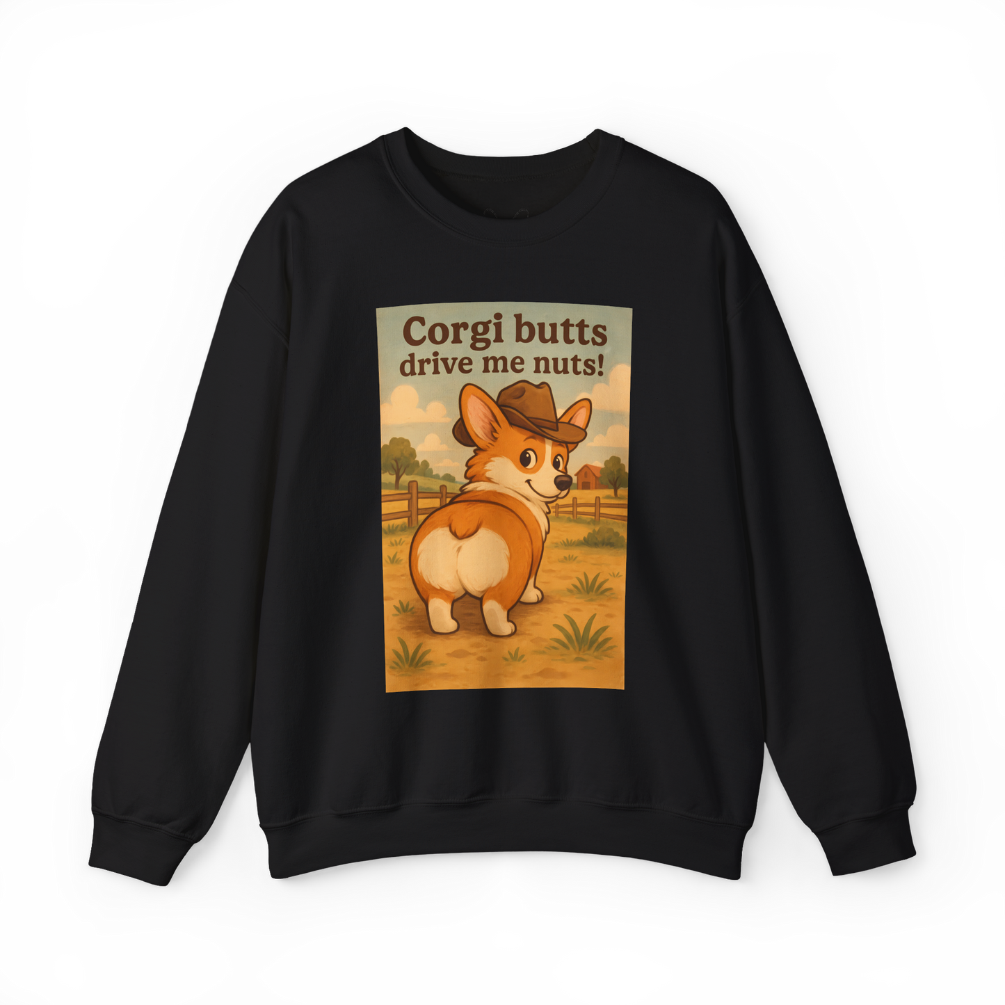 Crewneck Sweatshirt — "Corgi Butts Drive Me Nuts" Cute Retro Corgi Graphic