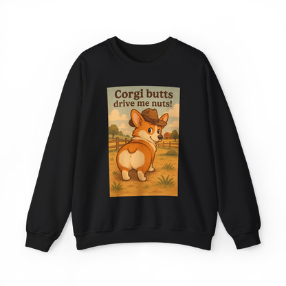 Crewneck Sweatshirt — "Corgi Butts Drive Me Nuts" Cute Retro Corgi Graphic