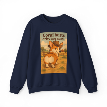 Crewneck Sweatshirt — "Corgi Butts Drive Me Nuts" Cute Retro Corgi Graphic