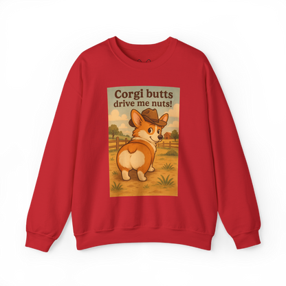 Crewneck Sweatshirt — "Corgi Butts Drive Me Nuts" Cute Retro Corgi Graphic