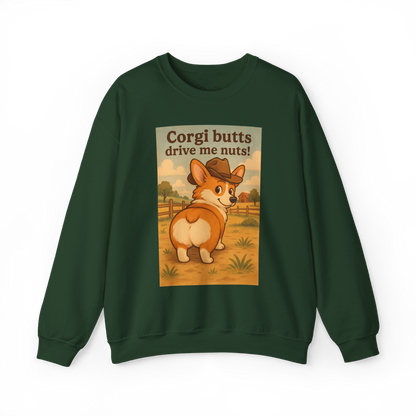 Crewneck Sweatshirt — "Corgi Butts Drive Me Nuts" Cute Retro Corgi Graphic