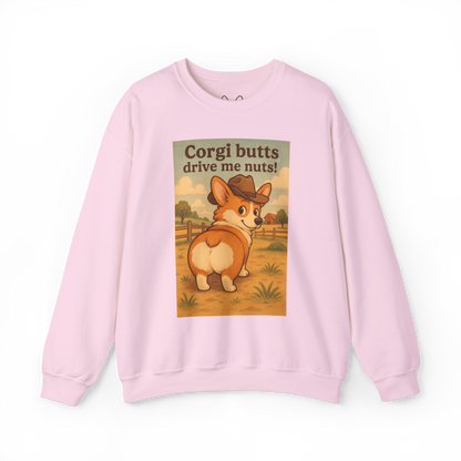 Crewneck Sweatshirt — "Corgi Butts Drive Me Nuts" Cute Retro Corgi Graphic