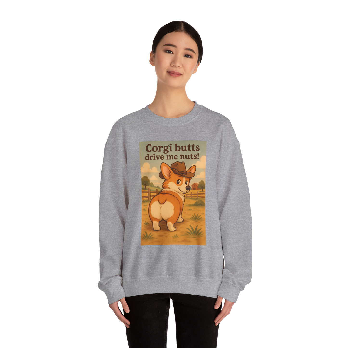 Crewneck Sweatshirt — "Corgi Butts Drive Me Nuts" Cute Retro Corgi Graphic